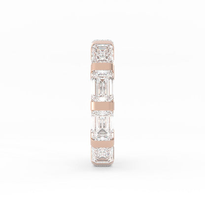 18K Rose Gold Lab Grown Emerald Cut Eternity 4mm Wedding Band