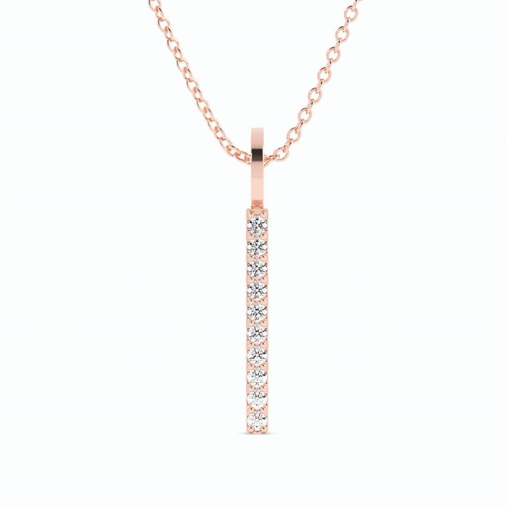 Round Lab Grown Diamond Vertical Bar Pendant Necklace