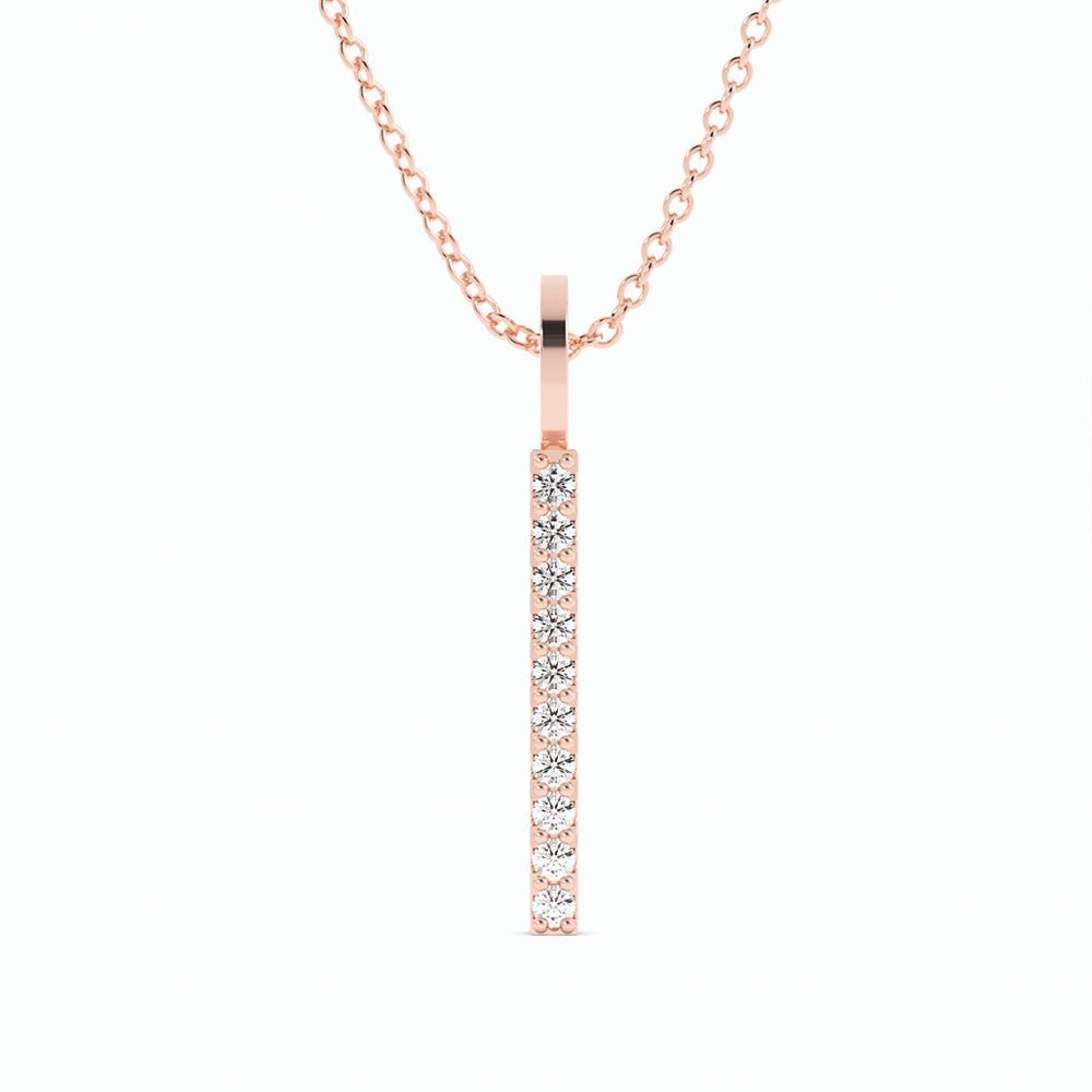 18K Rose Gold Round Lab Grown Diamond Vertical Bar Pendant Necklace