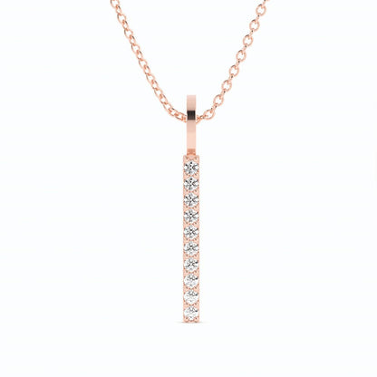 18K Rose Gold Round Lab Grown Diamond Vertical Bar Pendant Necklace