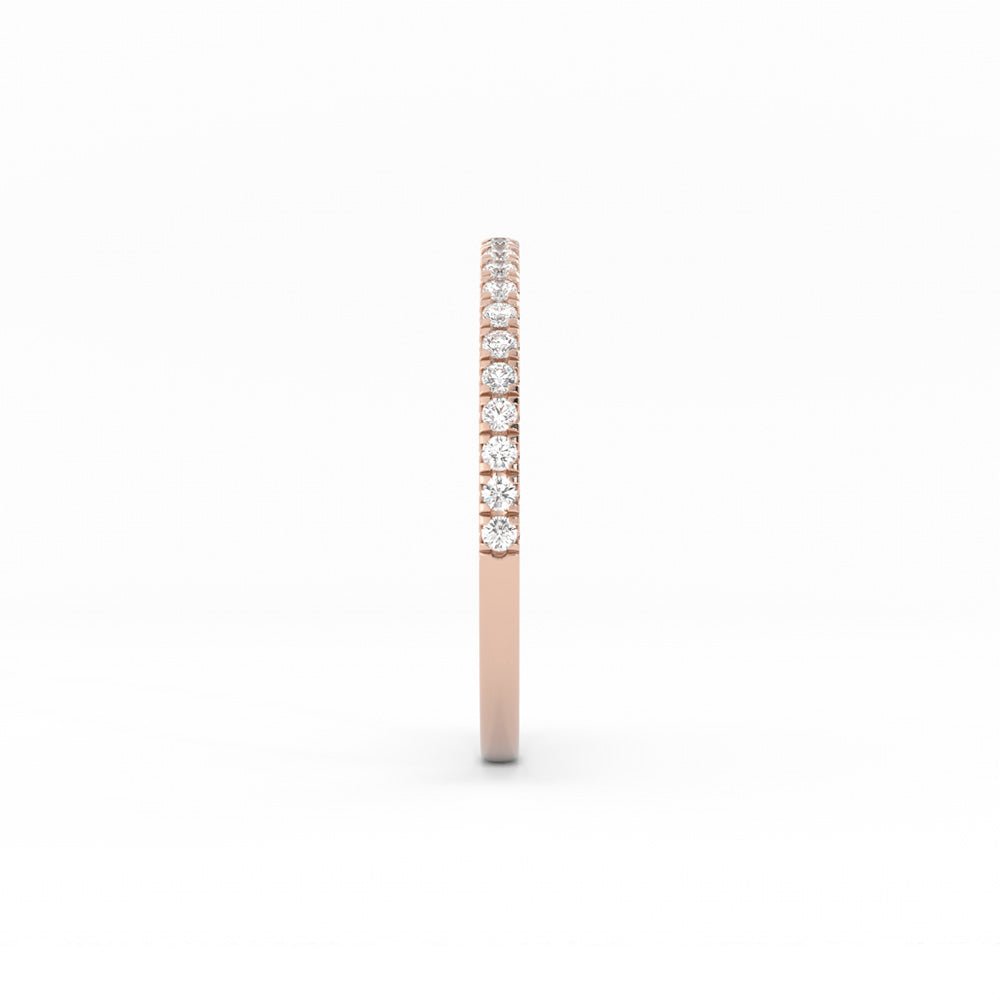 18K Rose Gold Round Pave Half Shank Moissanite Wedding Band