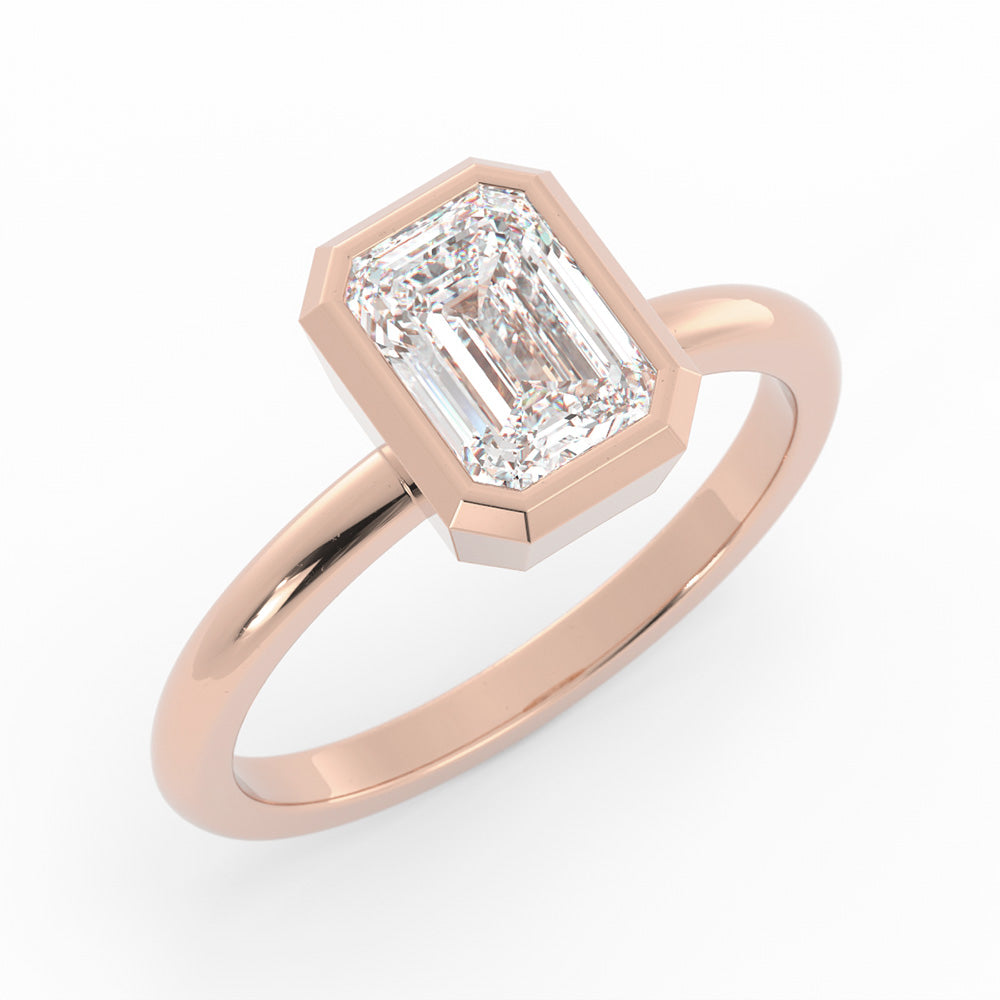 1.0ct Moissanite Emerald North South Solitaire 18K Rose Gold Engagement Ring