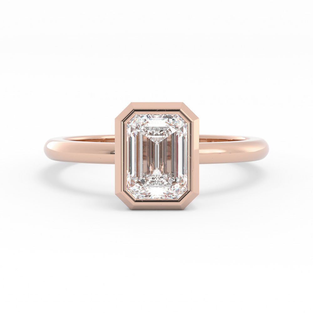 1.0ct Moissanite Emerald North South Solitaire 18K Rose Gold Engagement Ring