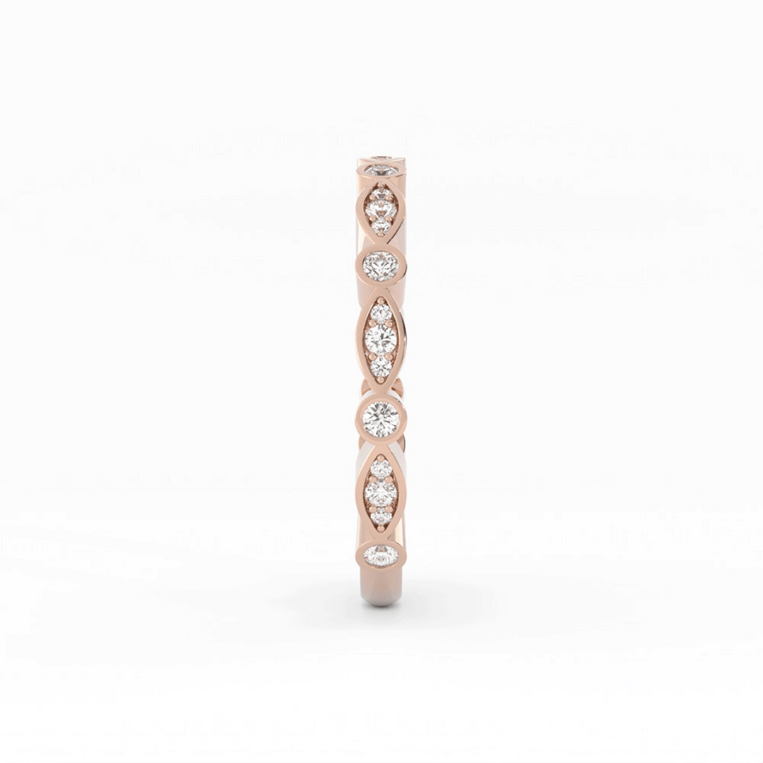 18K Rose Gold Round Three Quarter Alternating Eyelet Natural Diamond Wedding Band