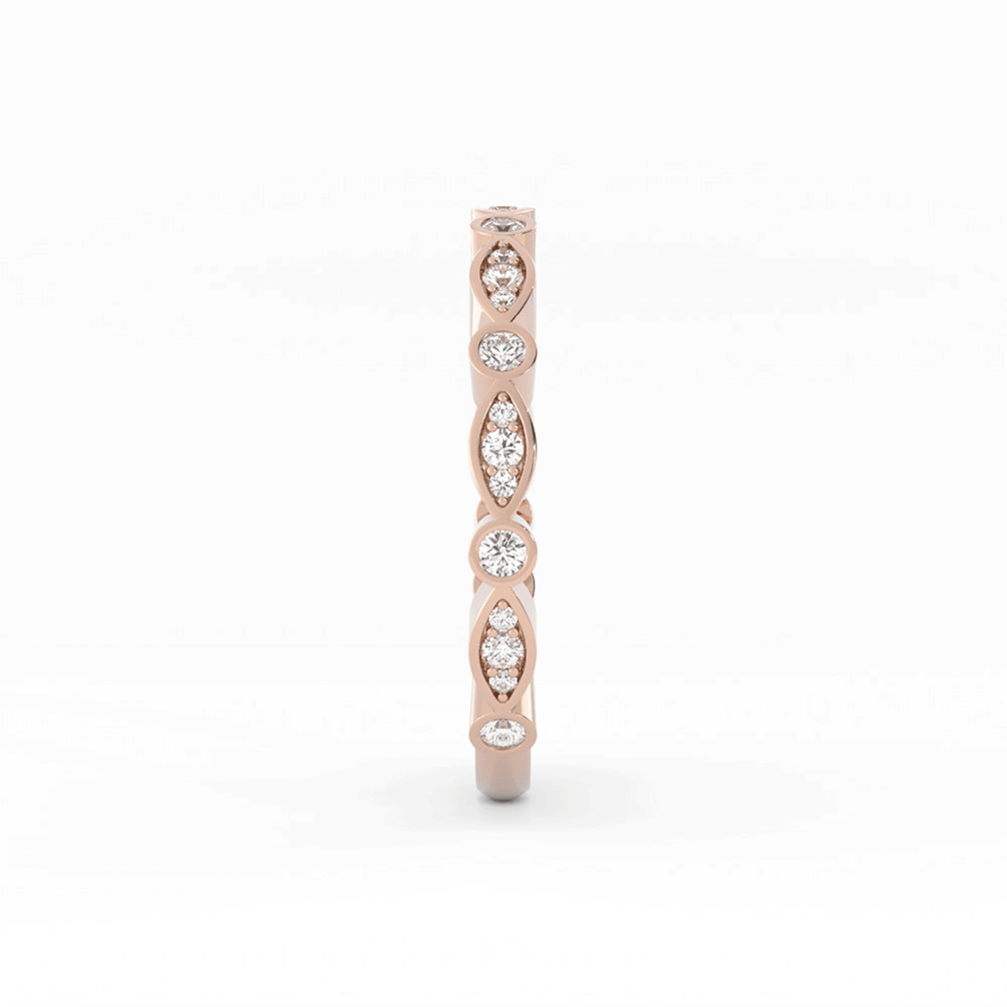 18K Rose Gold Round Three Quarter Alternating Eyelet Natural Diamond Wedding Band