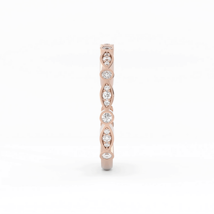 18K Rose Gold Round Three Quarter Alternating Eyelet Natural Diamond Wedding Band