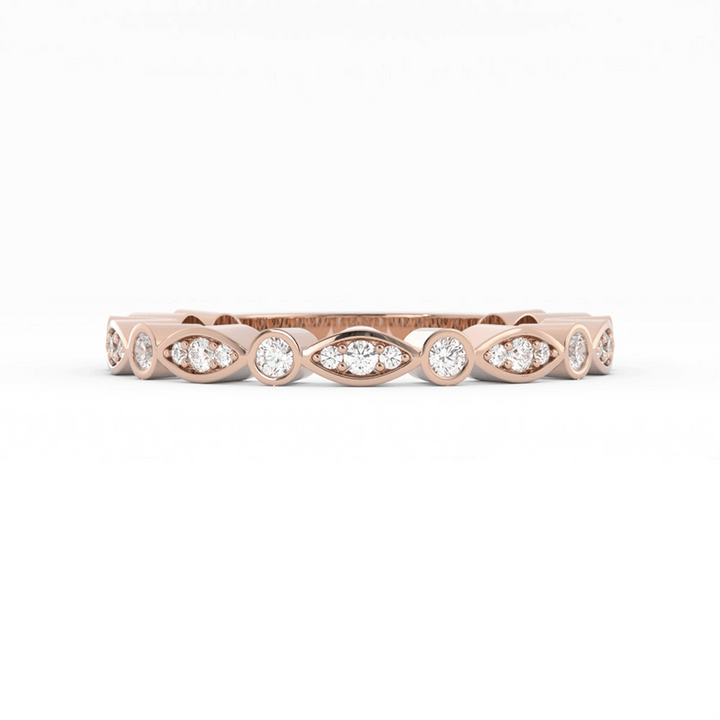 18K Rose Gold Round Three Quarter Alternating Eyelet Natural Diamond Wedding Band