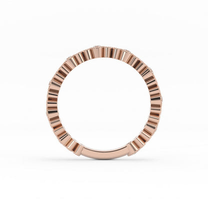 18K Rose Gold Round Three Quarter Petal and Milgrain Lab Grown Diamond Wedding Band