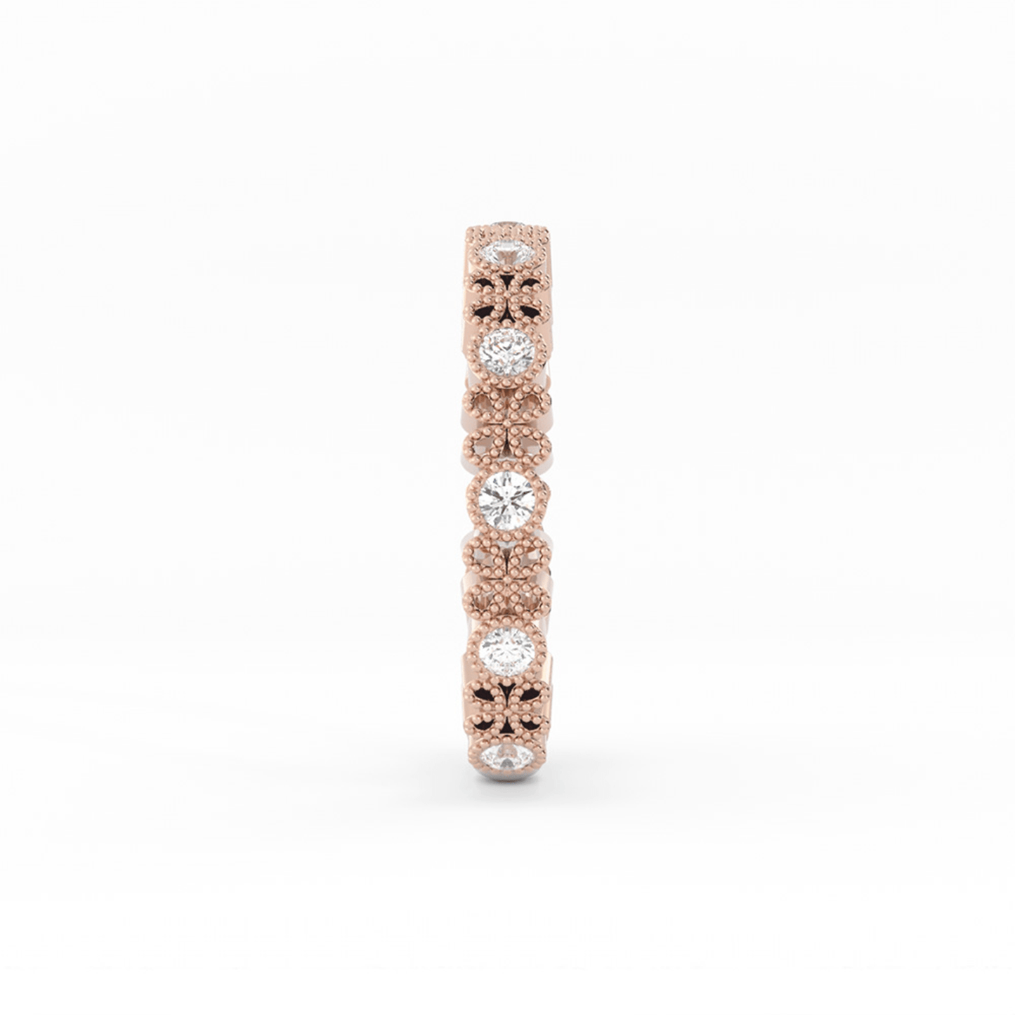 18K Rose Gold Round Three Quarter Petal and Milgrain Natural Diamond Wedding Band