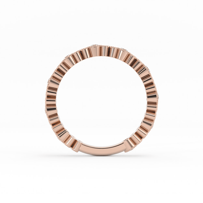 18K Rose Gold Round Three Quarter Petal and Milgrain Natural Diamond Wedding Band