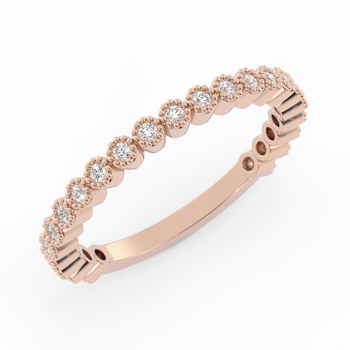 18K Rose Gold Round Three Quarter Milgrain Lab Grown Diamond Wedding Band