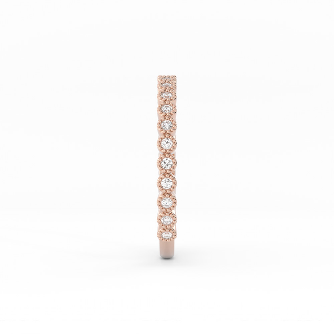 18K Rose Gold Round Three Quarter Milgrain Lab Grown Diamond Wedding Band