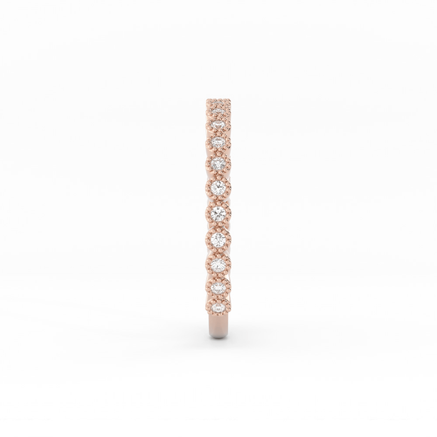 18K Rose Gold Round Three Quarter Milgrain Lab Grown Diamond Wedding Band