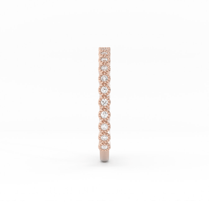 18K Rose Gold Round Three Quarter Milgrain Lab Grown Diamond Wedding Band