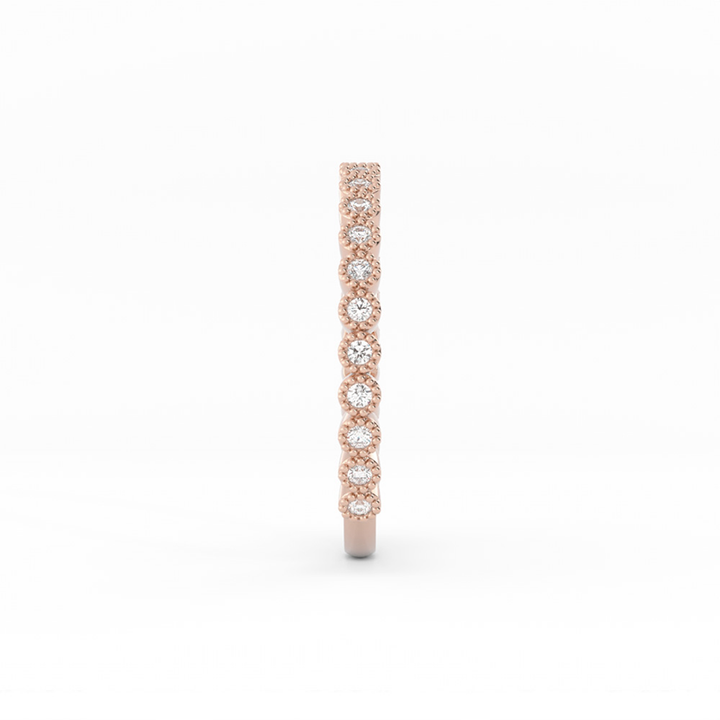 18K Rose Gold Round Three Quarter Milgrain Lab Grown Diamond Wedding Band