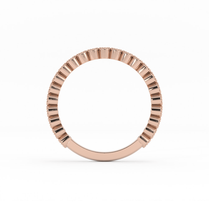 18K Rose Gold Round Three Quarter Milgrain Lab Grown Diamond Wedding Band