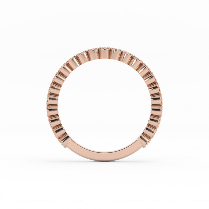 18K Rose Gold Round Three Quarter Milgrain Lab Grown Diamond Wedding Band