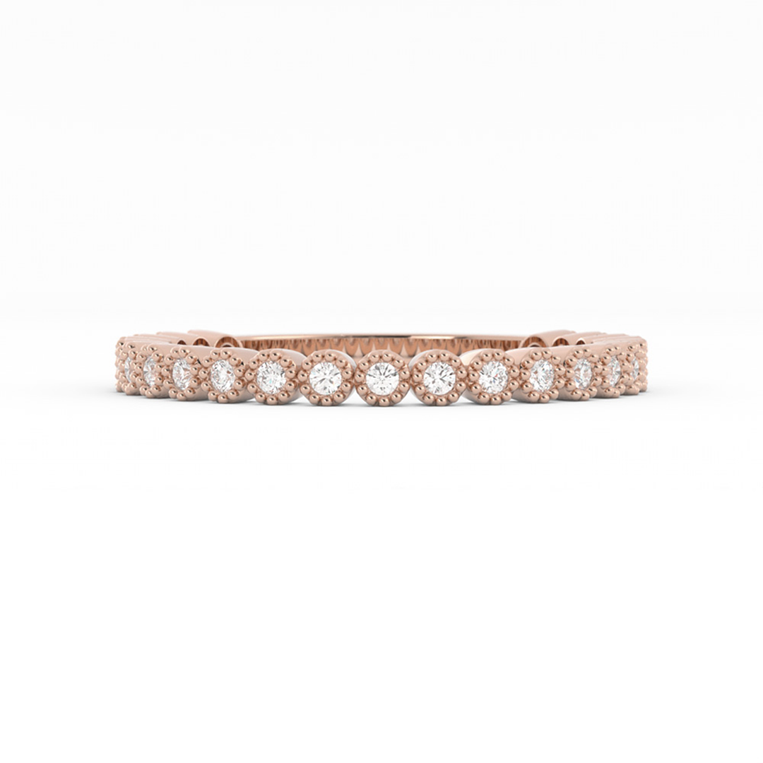 18K Rose Gold Round Three Quarter Milgrain Lab Grown Diamond Wedding Band