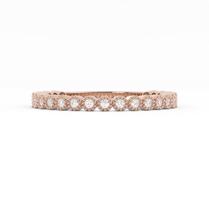 18K Rose Gold Round Three Quarter Milgrain Lab Grown Diamond Wedding Band
