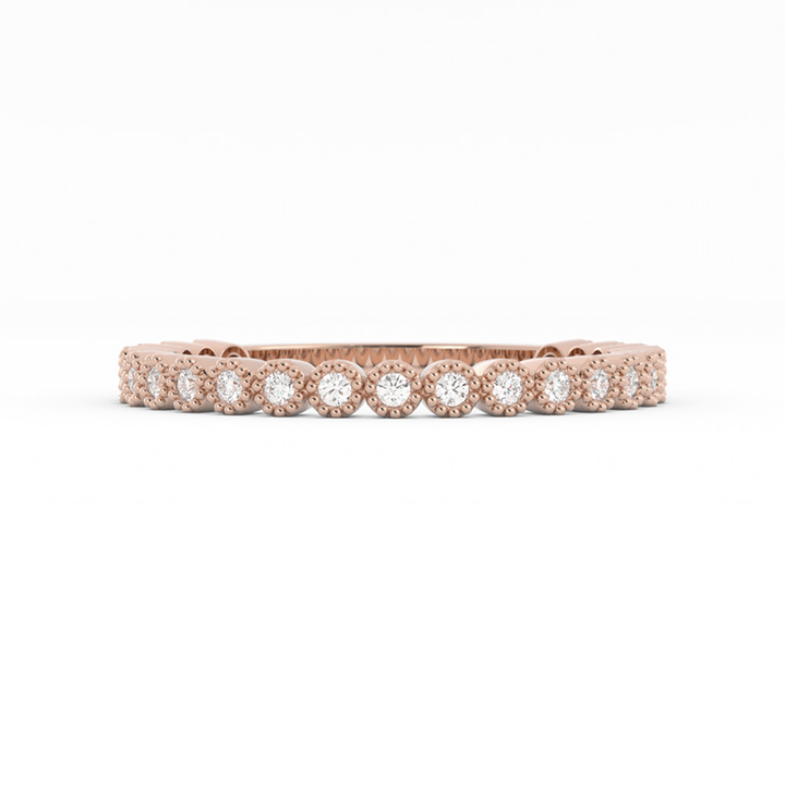 18K Rose Gold Round Three Quarter Milgrain Lab Grown Diamond Wedding Band