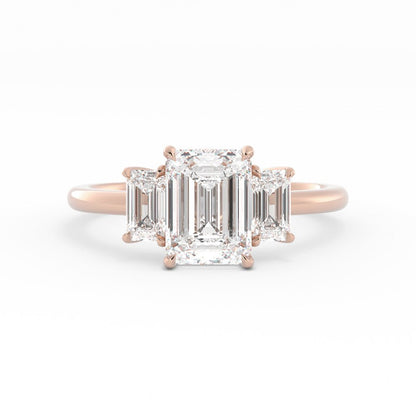 0.5ct Moissanite Emerald Cut Three Stone 18K Rose Gold Engagement Ring
