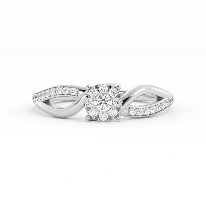 Lab Grown Diamond Split  Halo 18K White Gold Engagement Ring