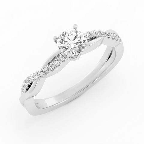 0.5ct Lab Grown Diamond Pave Twist  Solitaire 18K White Gold Engagement Ring