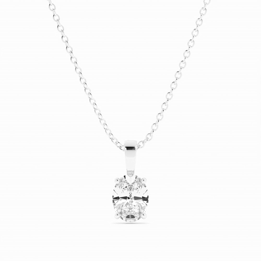 1.0ct Lab Grown Diamond Solitaire Oval 18K White Gold Necklace