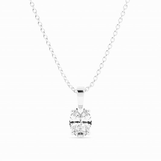 1.0ct Lab Grown Diamond Solitaire Oval 18K White Gold Necklace