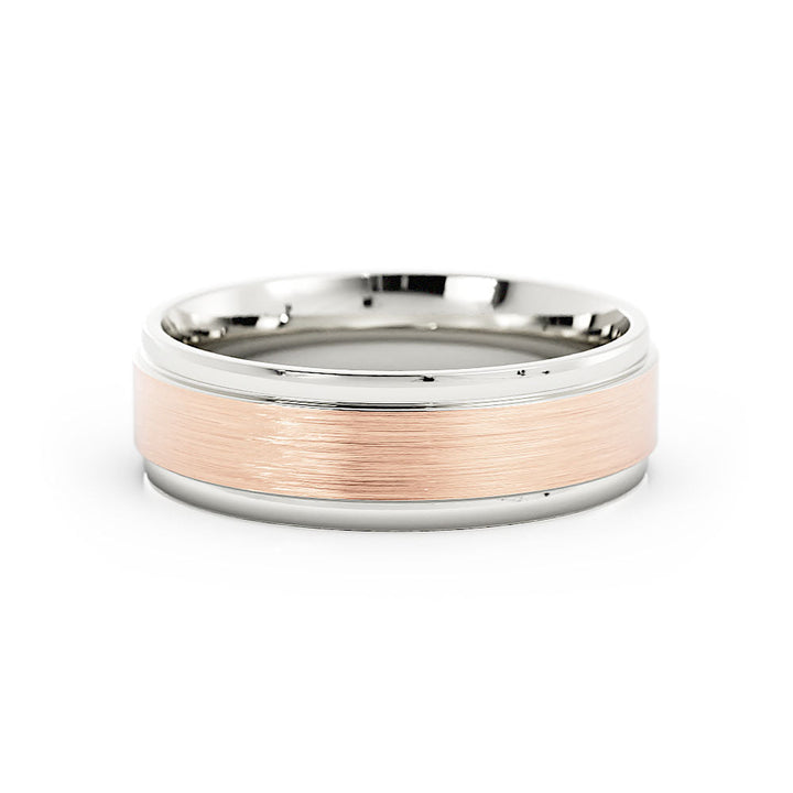 Two-Tone 18K White/Rose Gold Satin Step Down Edge 6mm Wedding Band