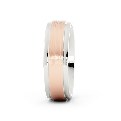 Two-Tone 18K White/Rose Gold Satin Step Down Edge 6mm Wedding Band