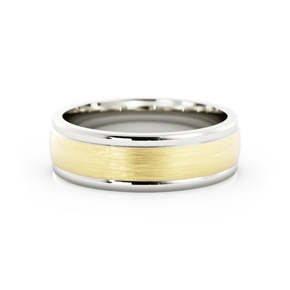 Two-Tone 18K White/Yellow Gold Satin Light Step-Down Edge 6mm Wedding Band