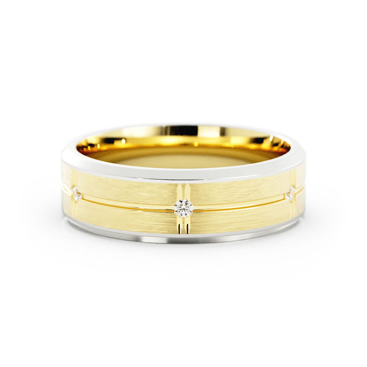 Two-Tone 18K White/Yellow Gold Round Evenly Spaced Six Lab Grown Diamond Wedding Band