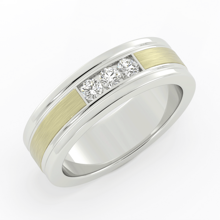 Two-Tone 18K White/Yellow Gold Round Triple Lab Grown Diamond Wedding Band