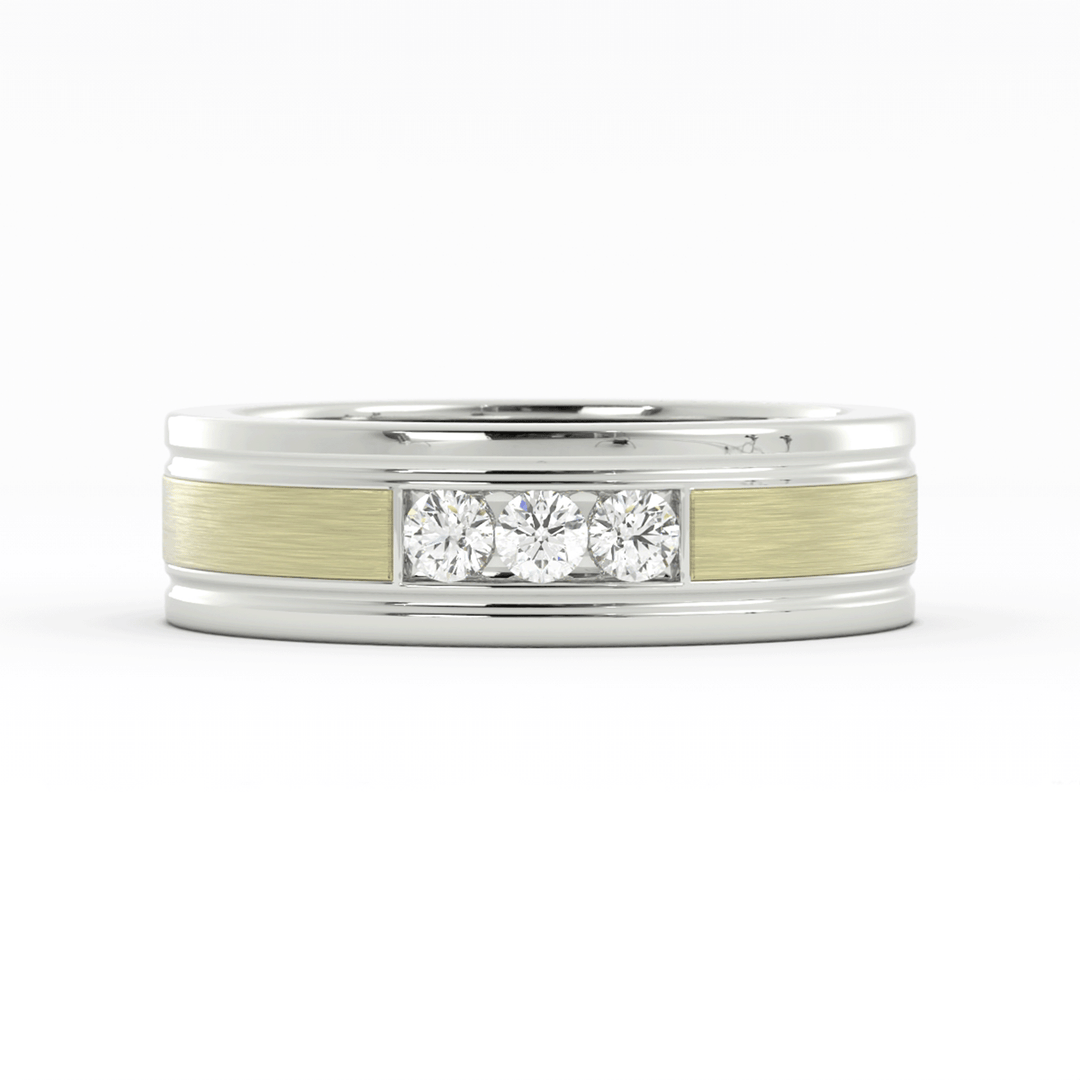 Two-Tone 18K White/Yellow Gold Round Triple Lab Grown Diamond Wedding Band