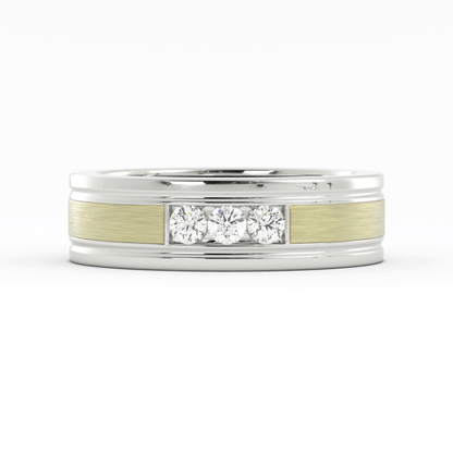 Two-Tone 18K White/Yellow Gold Round Triple Lab Grown Diamond Wedding Band