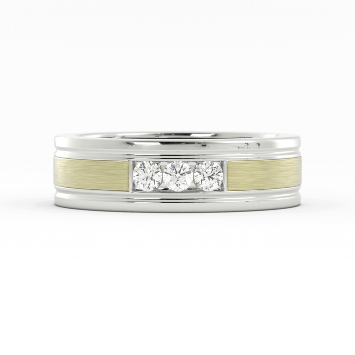 Two-Tone 18K White/Yellow Gold Round Triple Lab Grown Diamond Wedding Band