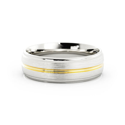 Two-Tone 18K White/Yellow Gold Satin with Center Groove 6mm Wedding Band
