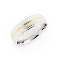 Two-Tone 18K White/Yellow Gold Satin with Center Groove 6mm Wedding Band