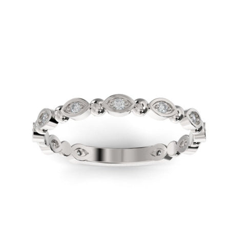 18K White Gold Round Bead and Eyelet Lab Grown Diamond Wedding Band