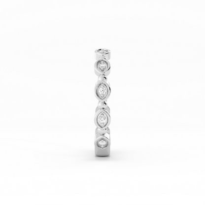 18K White Gold Round Bead and Eyelet Natural Diamond Wedding Band
