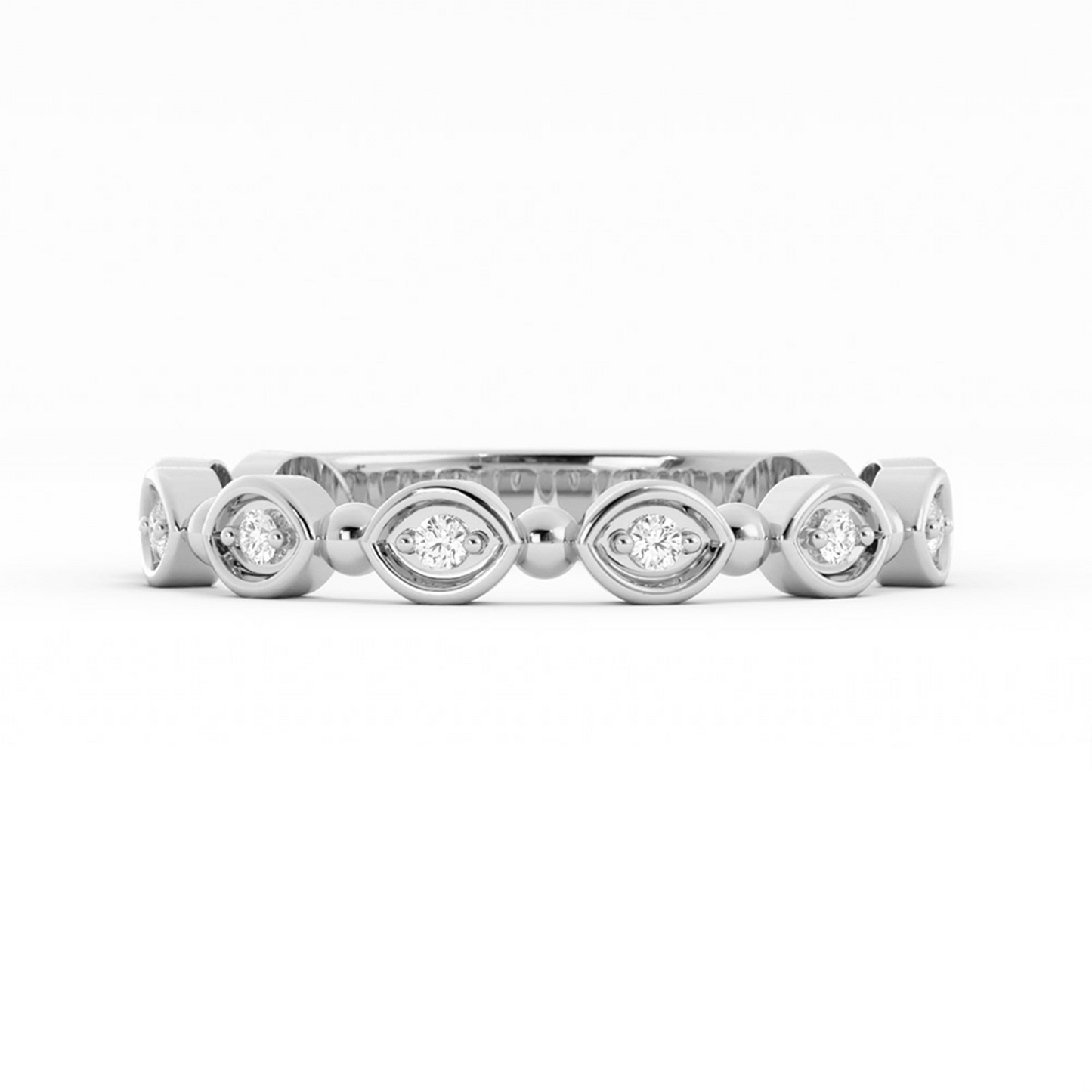 18K White Gold Round Bead and Eyelet Natural Diamond Wedding Band