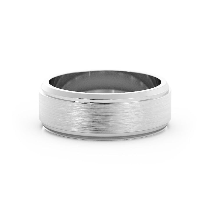 18K White Gold Satin Beveled Step-down Edge 7mm Wedding Band