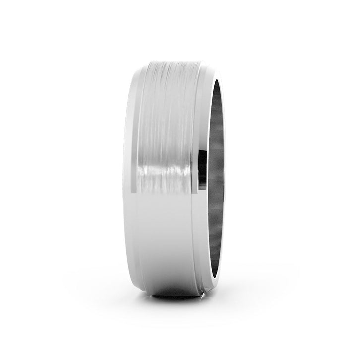 18K White Gold Satin Beveled Step-down Edge 7mm Wedding Band