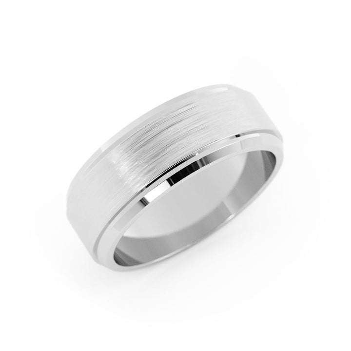 18K White Gold Satin Beveled Step-down Edge 7mm Wedding Band