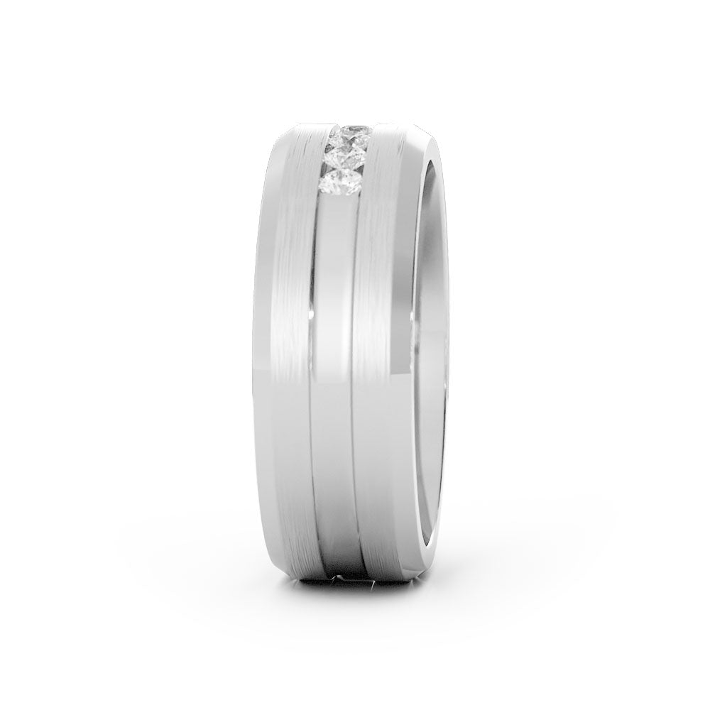 18K White Gold Round Lab Grown Diamond with Center Groove Wedding Band