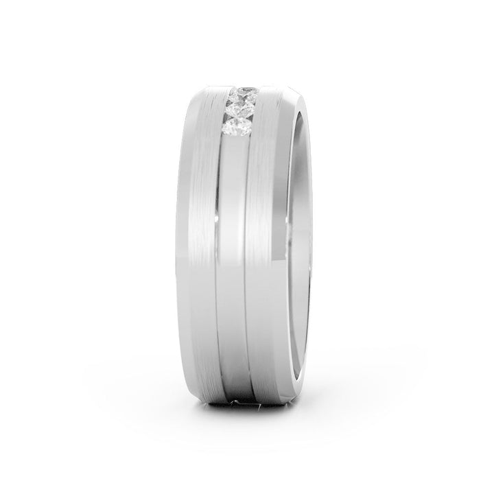 18K White Gold Round Lab Grown Diamond with Center Groove Wedding Band