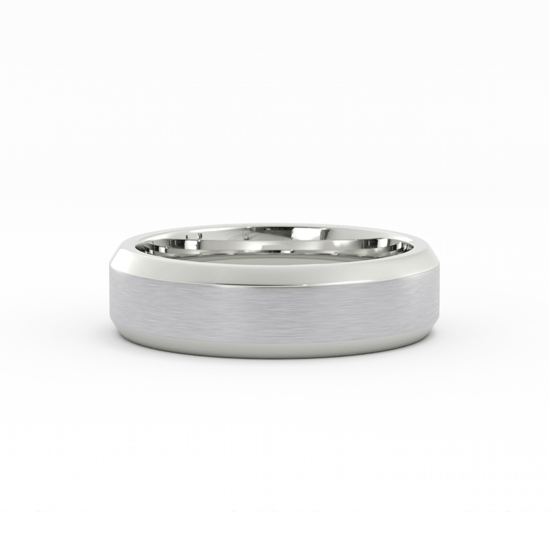 18K White Gold Satin Beveled Edge 6mm Wedding Band