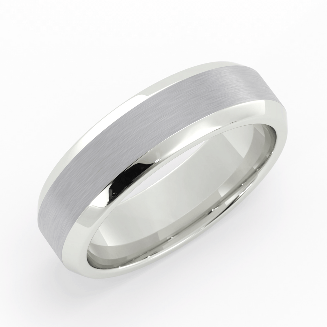 18K White Gold Satin Beveled Edge 6mm Wedding Band