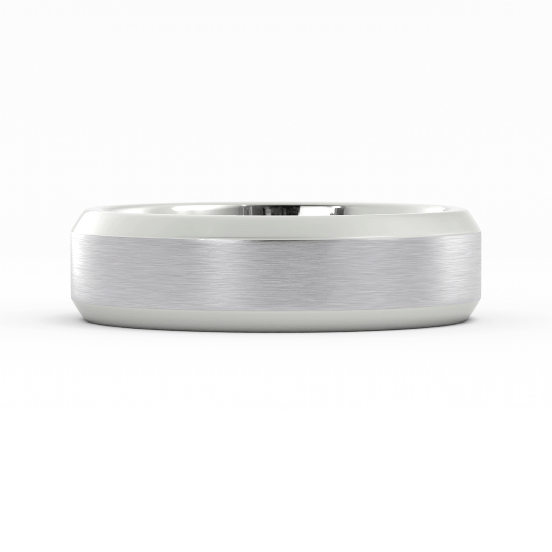 18K White Gold Satin Beveled Edge 6mm Wedding Band
